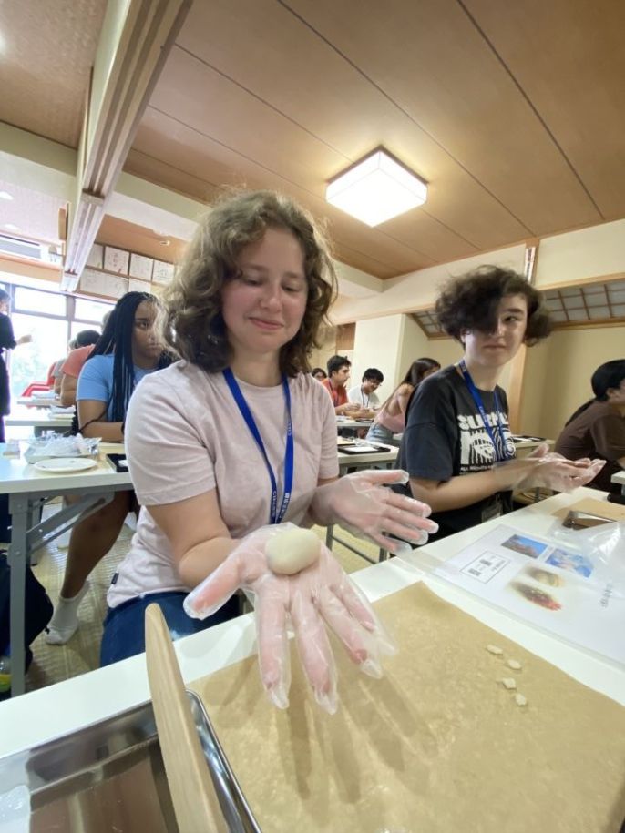 Students making traditional Japanese sweets