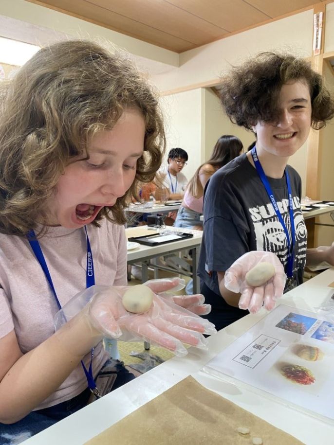 Students making traditional Japanese sweets