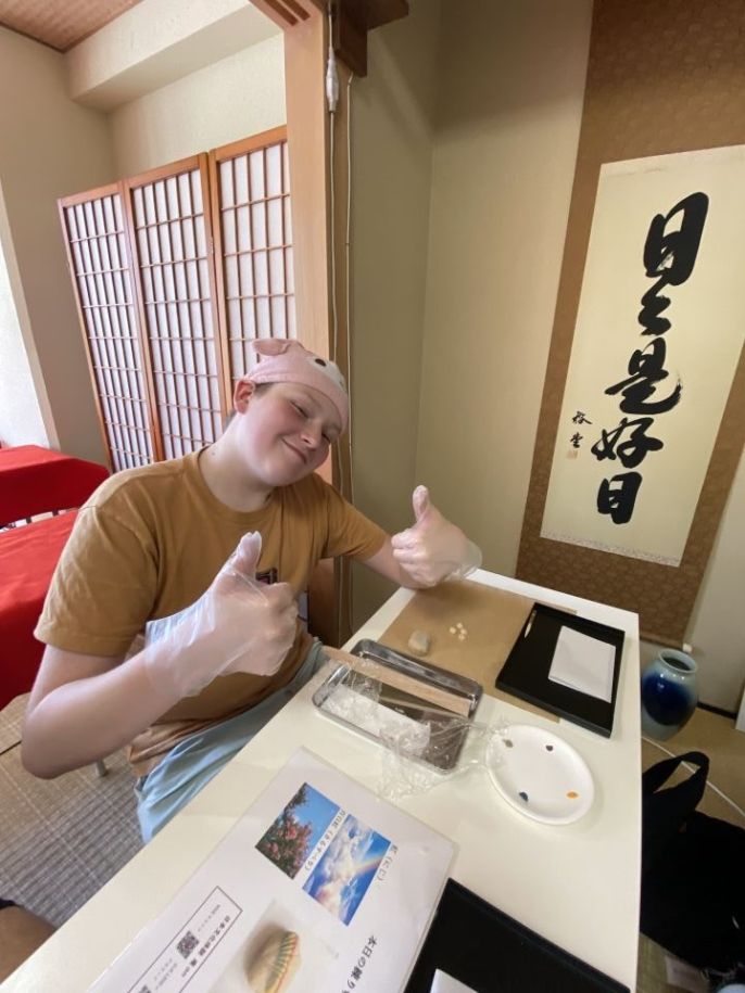 Students making traditional Japanese sweets