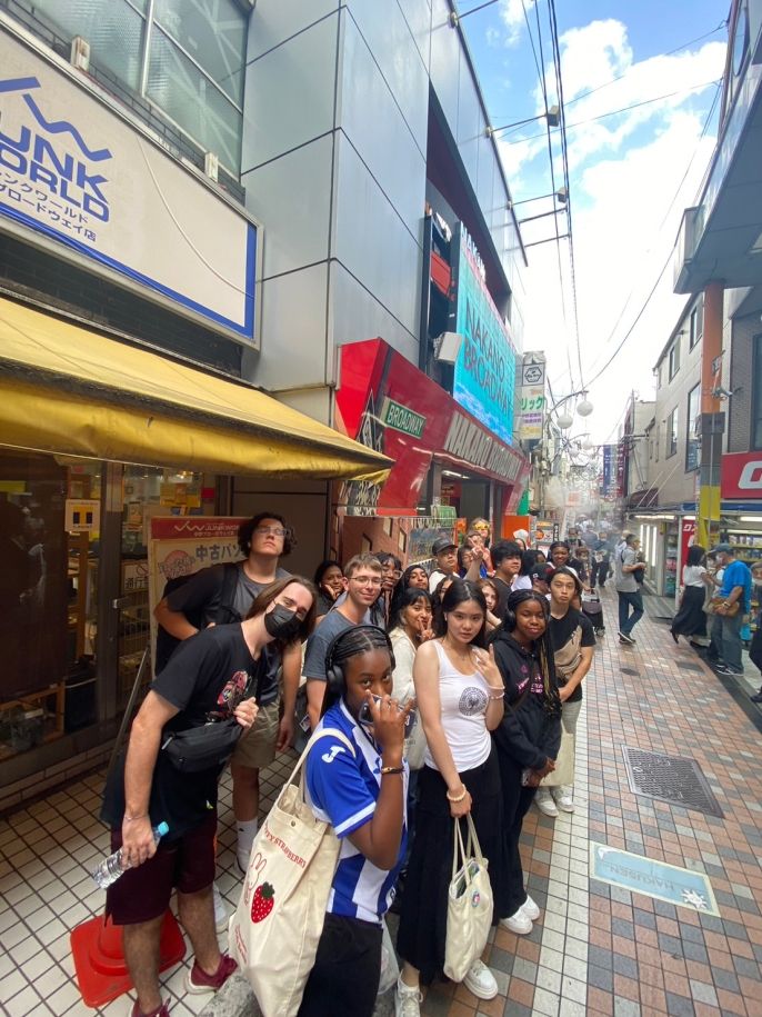 Maia, Sam, and Urbina on scavenger hunt in Shibuya