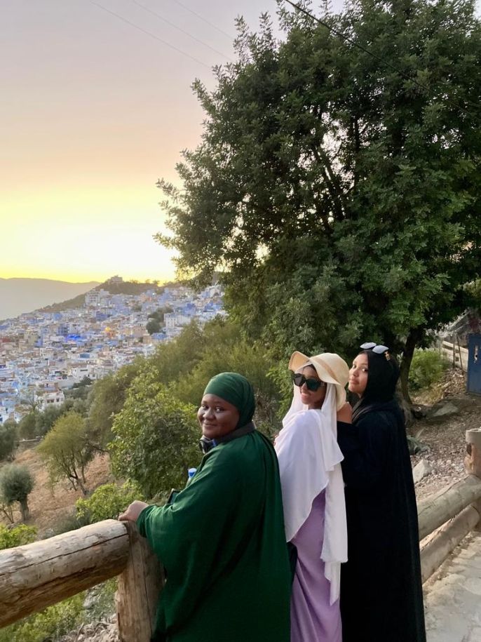 Three CIEE students overlooking the city of Chefchaouen