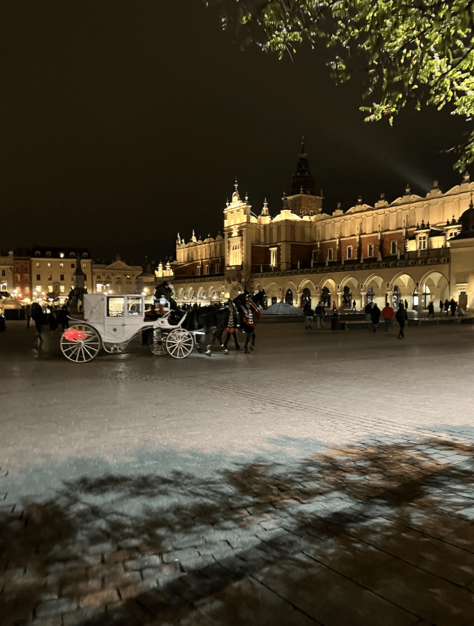 prague city night time lights carriage