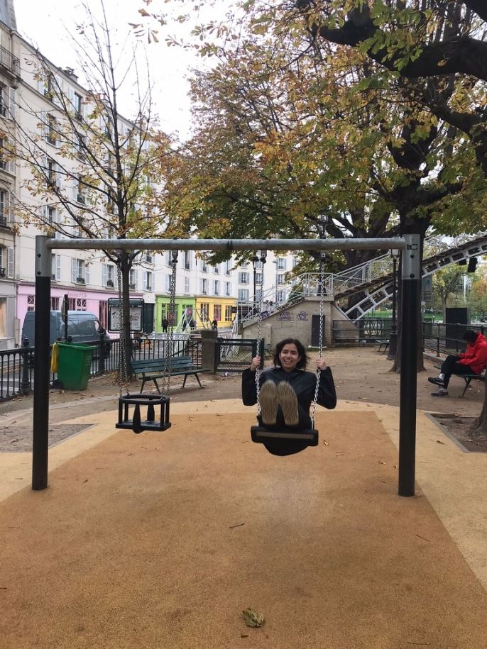 swingset abroad student smiling
