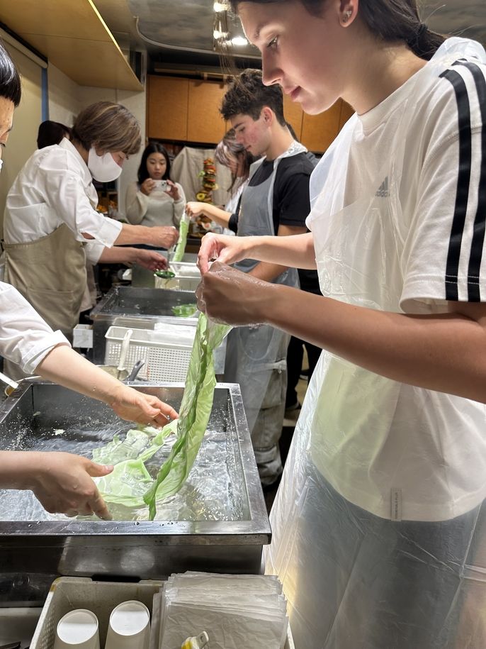 Mimi making her fake lettuce