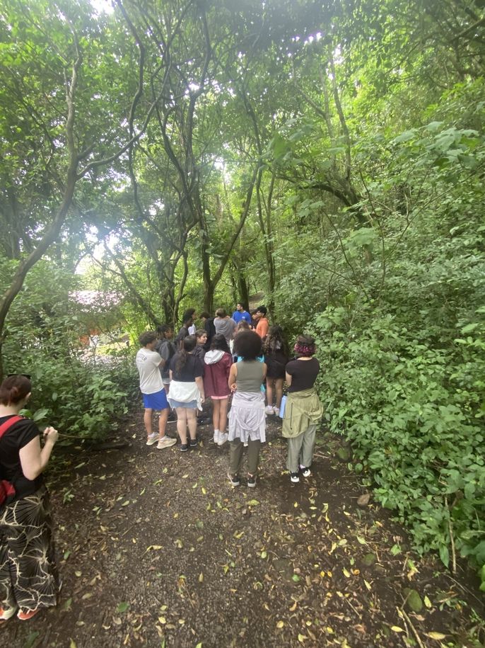 Students learned about the campus on a walking tour.