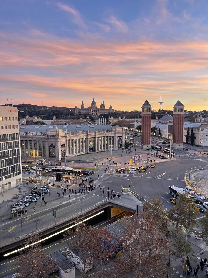 abroad barcelona spain sunset city center