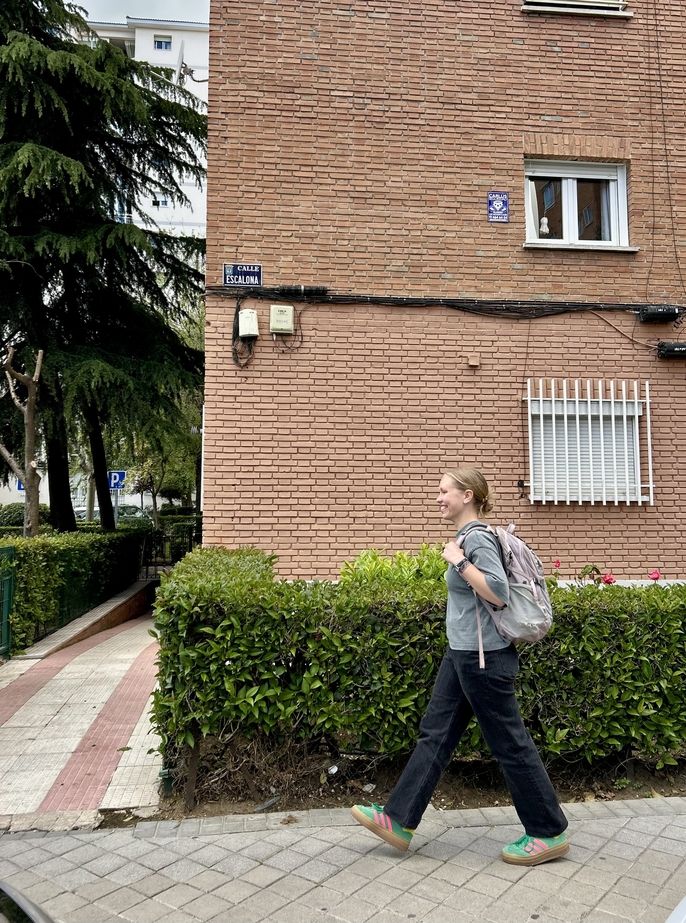 Sarah walking down the street