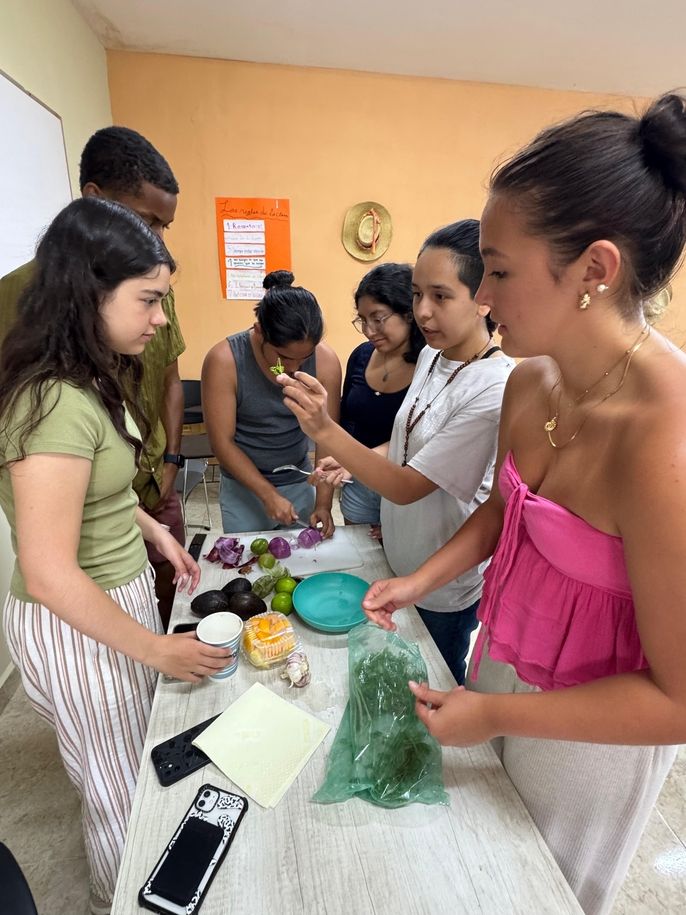 Students making their guacamole for the big contest