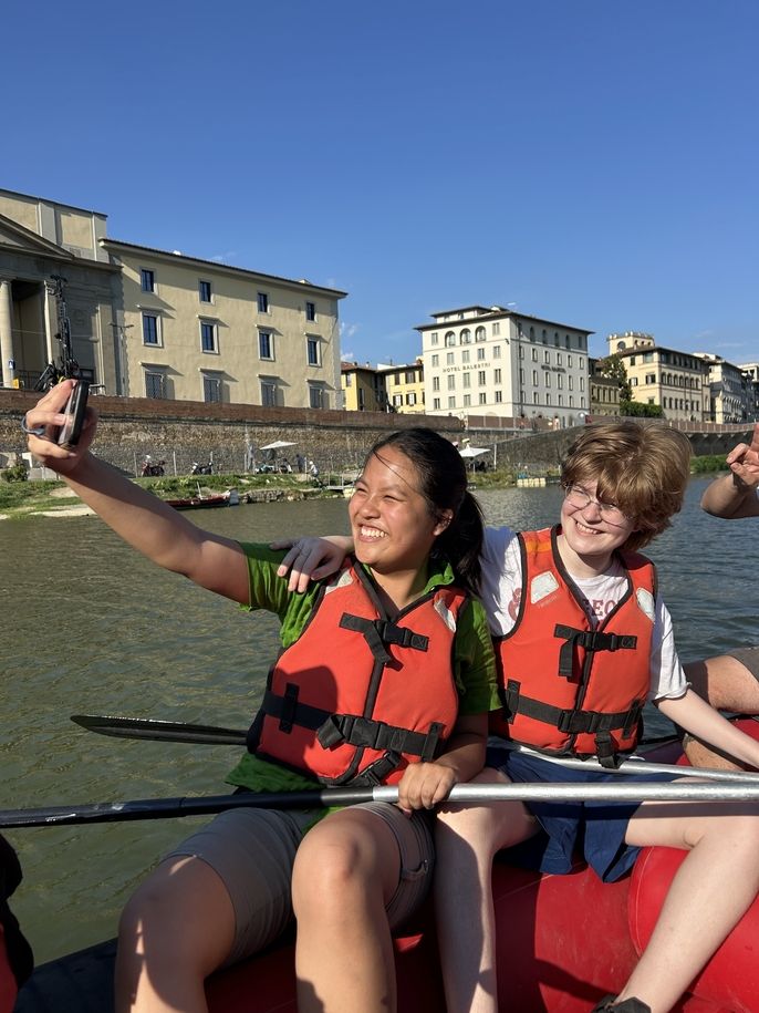 HSSA students taking a selfie while on a rafting activity in Florence