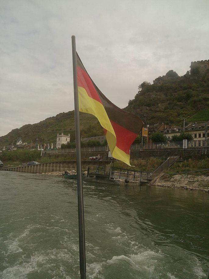 German flag over Rhine River - photo credit to Paige Schmickrath
