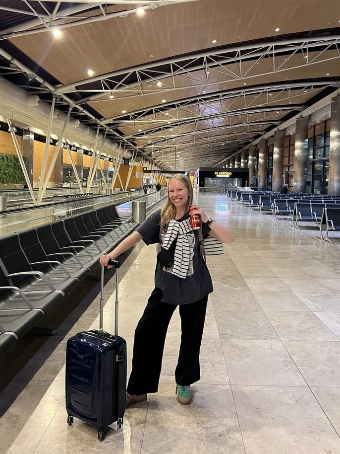 Sarah in the Madrid airport