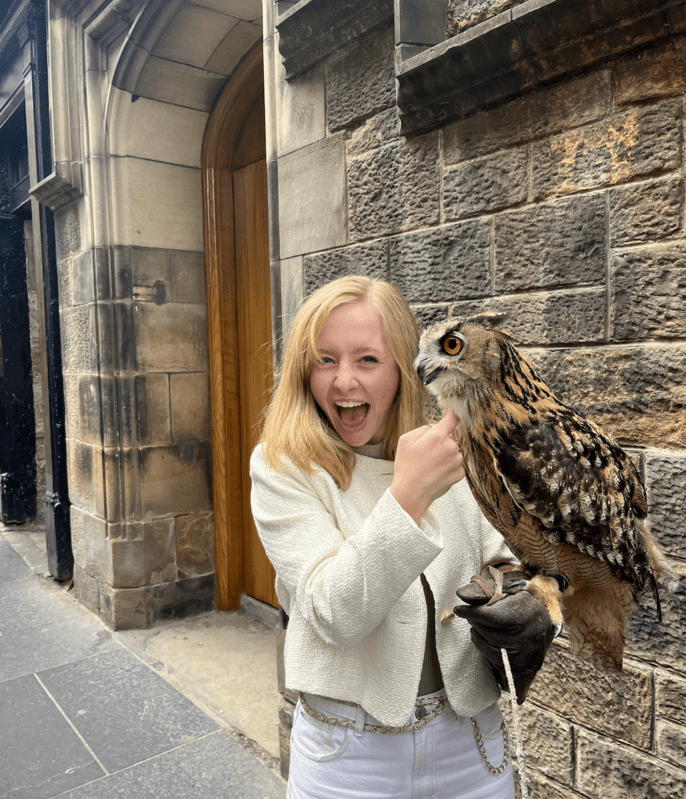 Holding an Owl in Edinburgh, Scotland