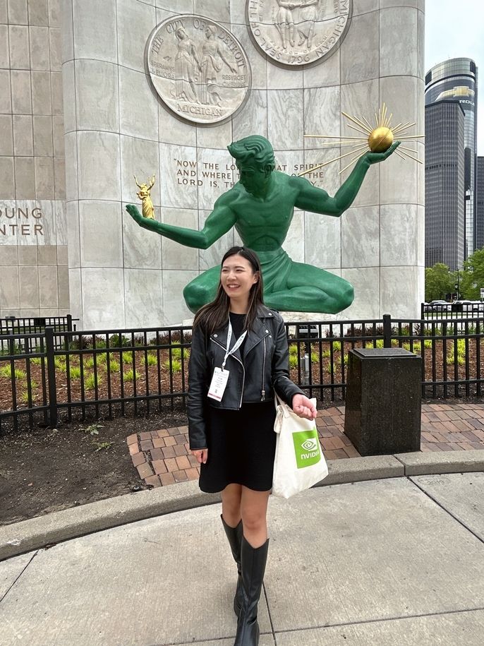 Yi Lun poses during her business trip to Detroit.