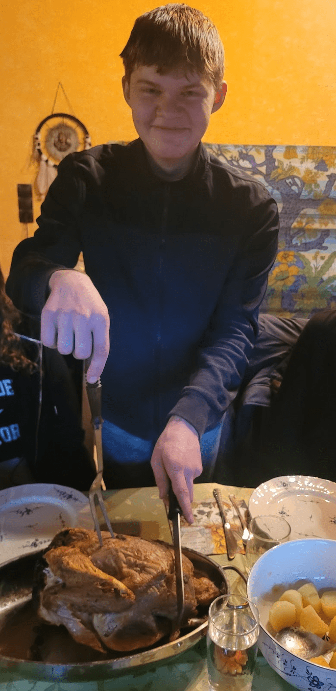 Thomas helps prepare a Thanksgiving feast in Germany.
