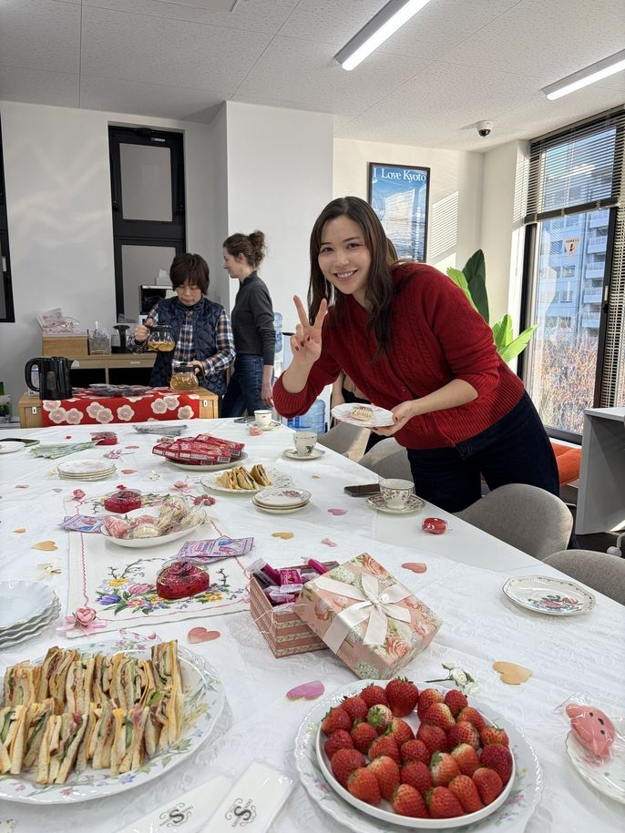 Michi with the fruits of her labor at February's tea party