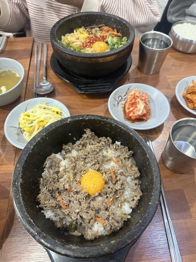Bulgogi with side dishes and Bibimbap