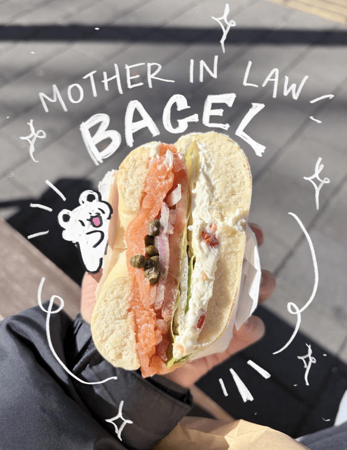 Bagel with text and doodles