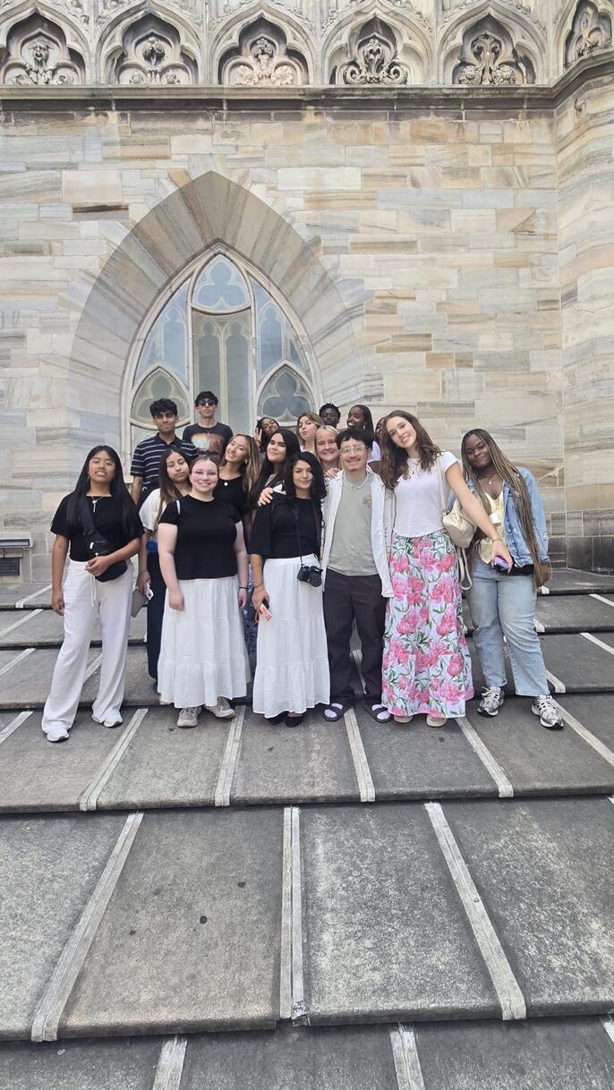 Milan high school students on top of the Duomo
