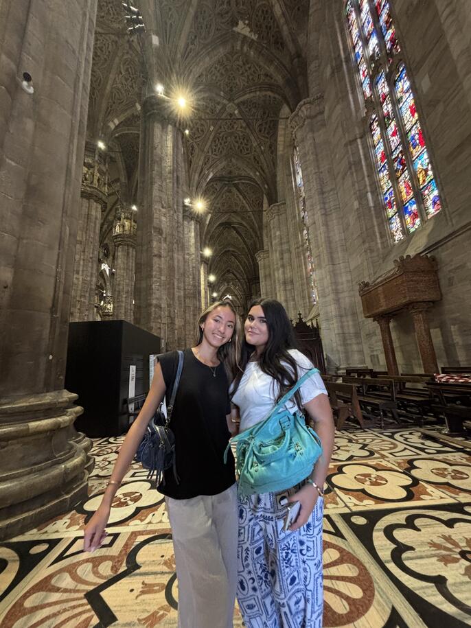 Milan high school students inside the duomo