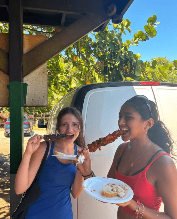 student eating kebab