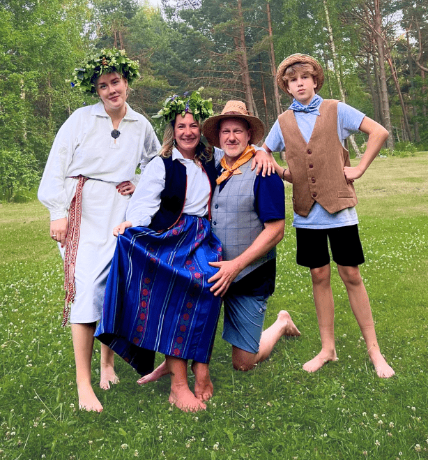 The Grimes family went to Latvia to visit their exchange student Elizabeth (left).