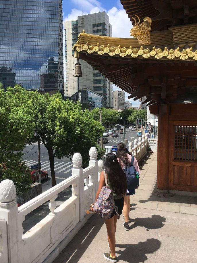 High school students touring a temple in Shanghai