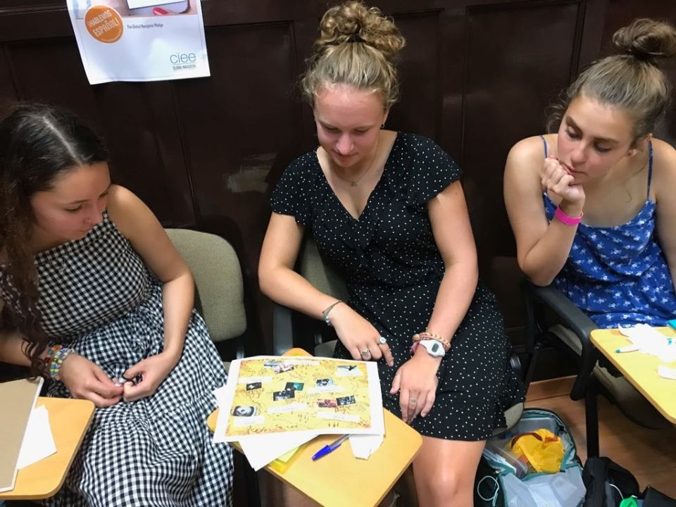 Madison, Lydia, and Laney discussing the course content map