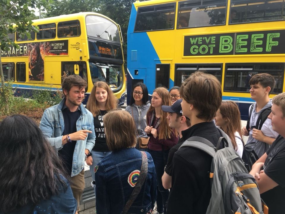Students on a city tour with guide, Tony. 