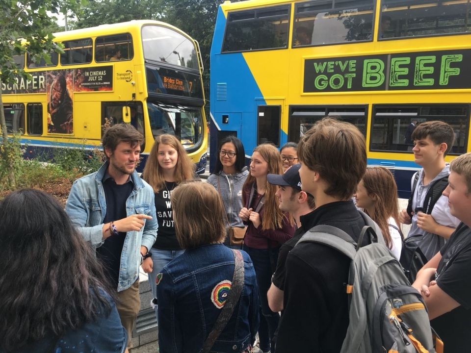 Students on a city tour with guide, Tony.