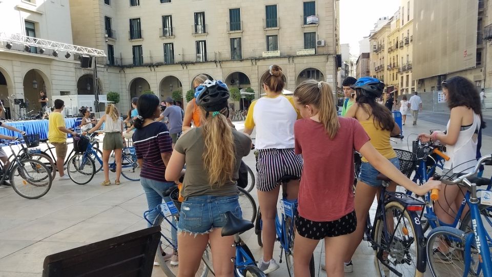 This was our first stop on the bike tour. The students are listening to the tour guide.