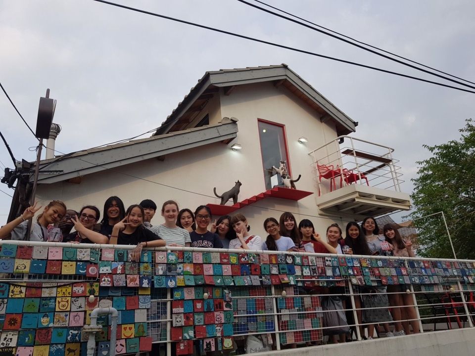 Group picture at a cafe atop Iwha Mural Village. 