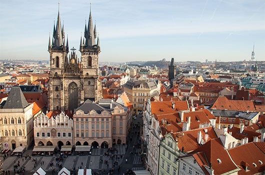 aerial view of prague city center