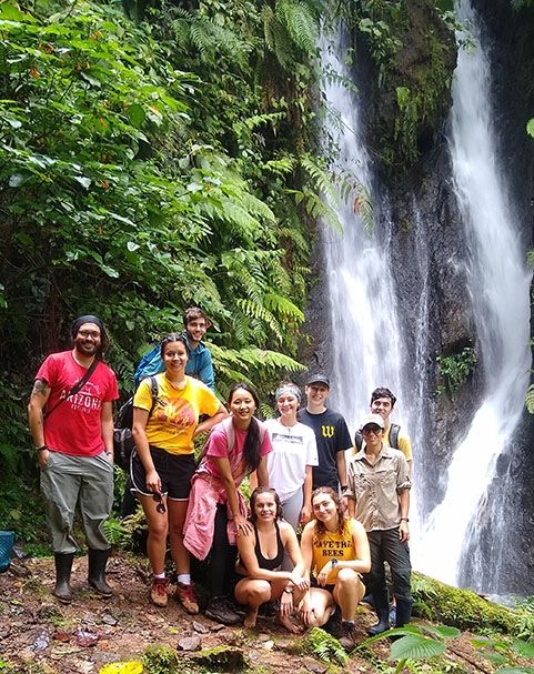 study abraod students visit a waterfall in costa rica at san gerardo