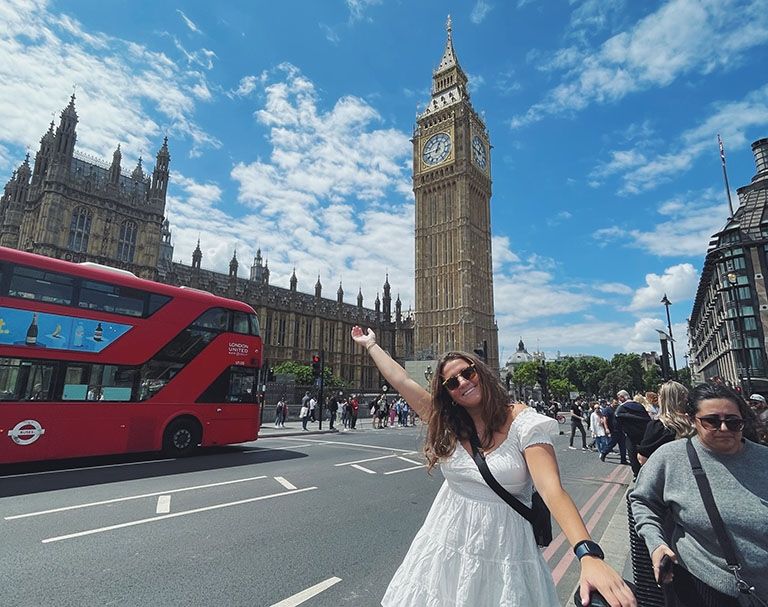 study abroad student posing with famous landmark big ben