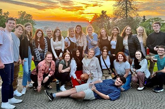 prague study abroad students at sunset