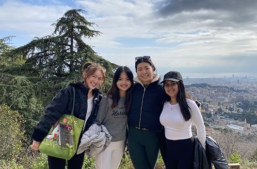 study abroad students hiking in barcelona