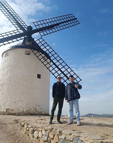 madrid study abroad students visiting a windmill