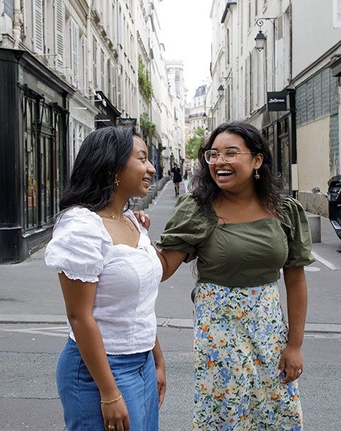two study abroad students in paris on a side street
