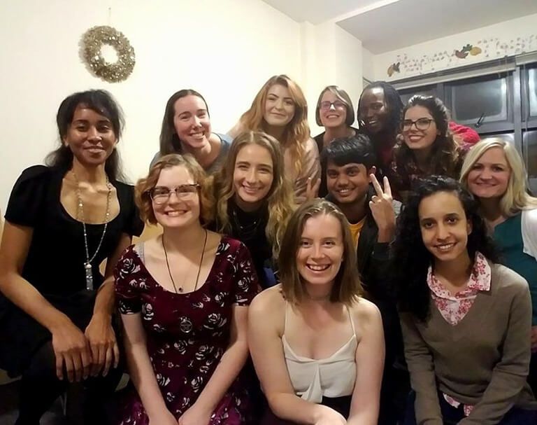 student group smiling in dublin ireland dorm