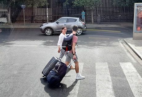 spain study abroad airport arrival with luggages