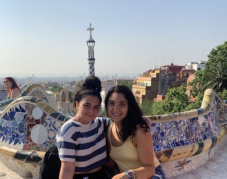 barcelona spain students at famous colorful wall