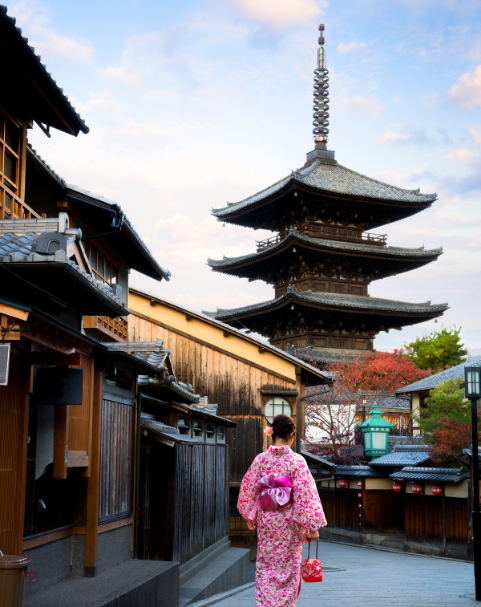 kyoto woman kimono temple