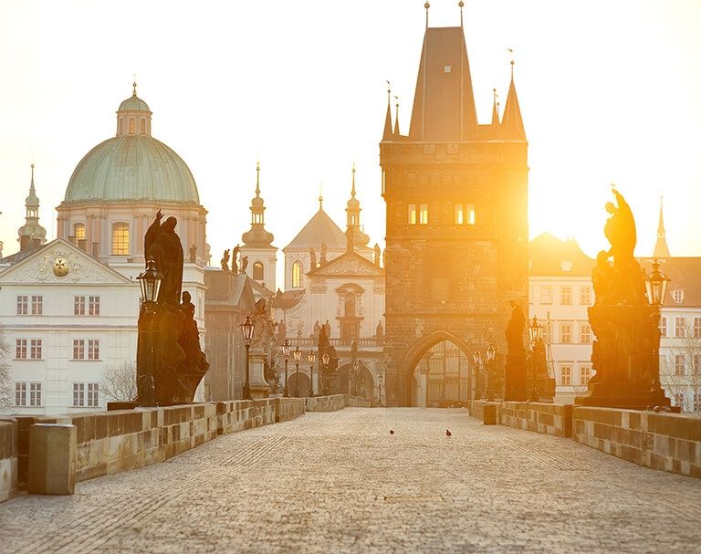 prague czech republic downtown building sunset