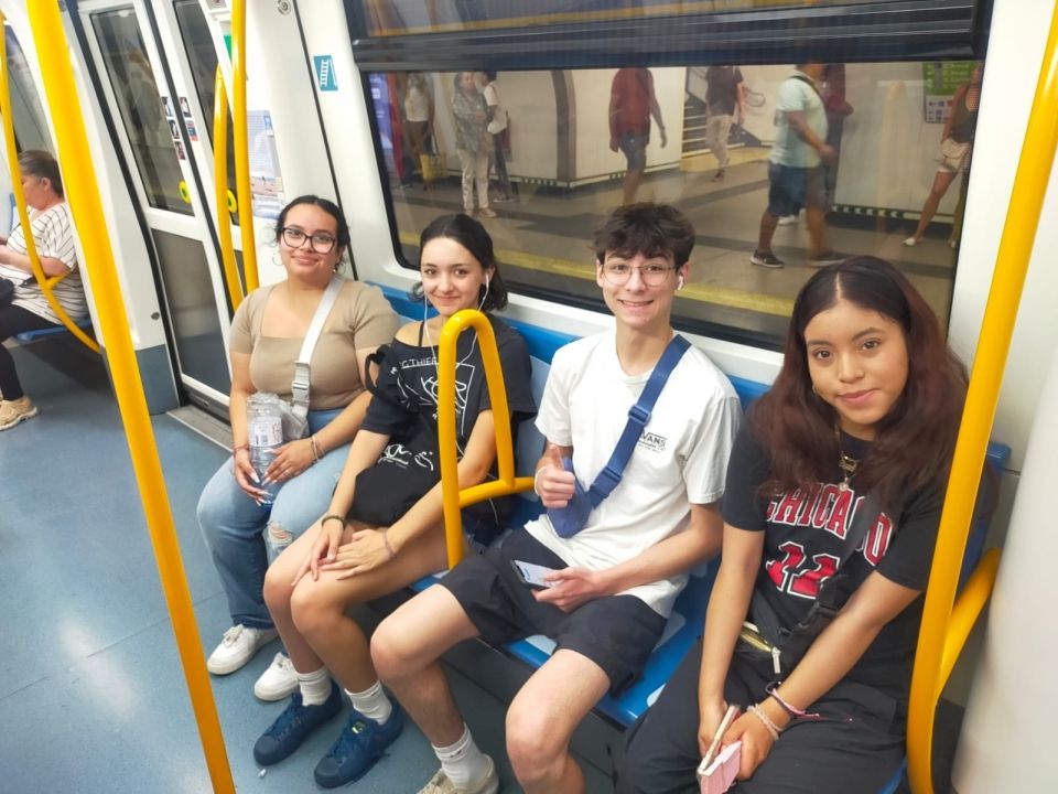 Students on the Madrid metro