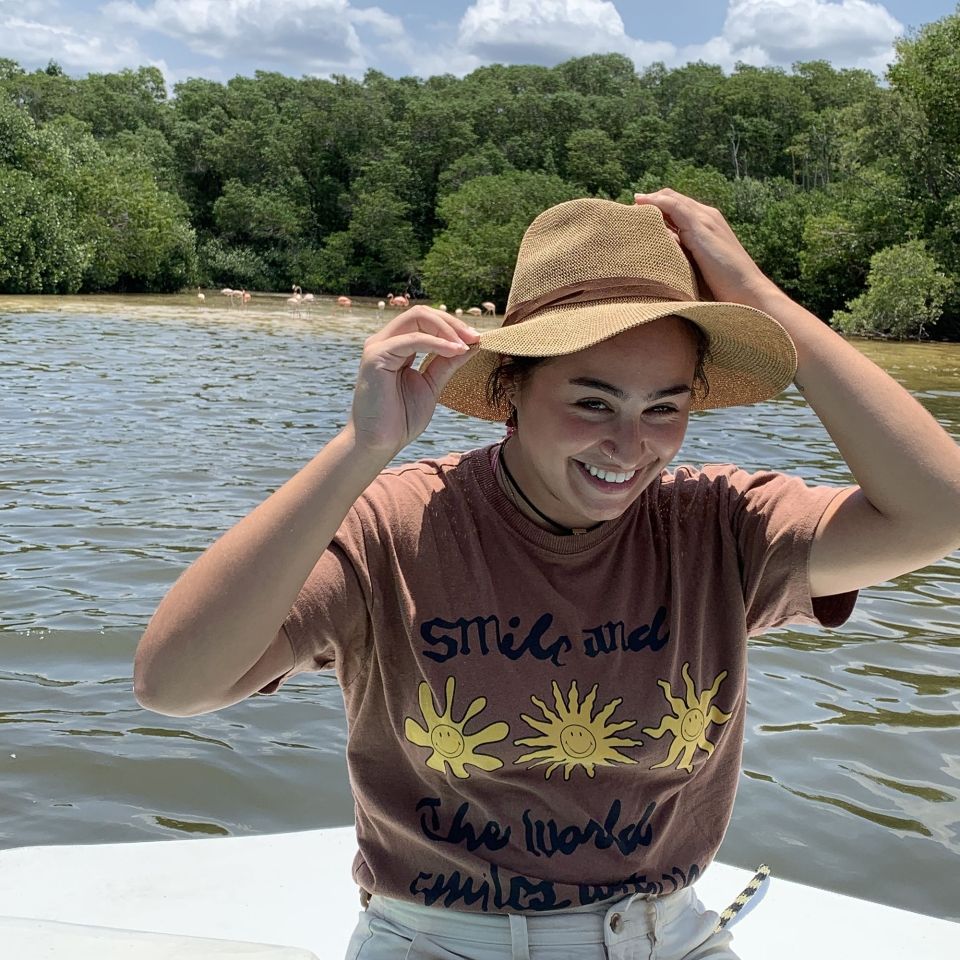 yucatan mexico boat tour student smiling