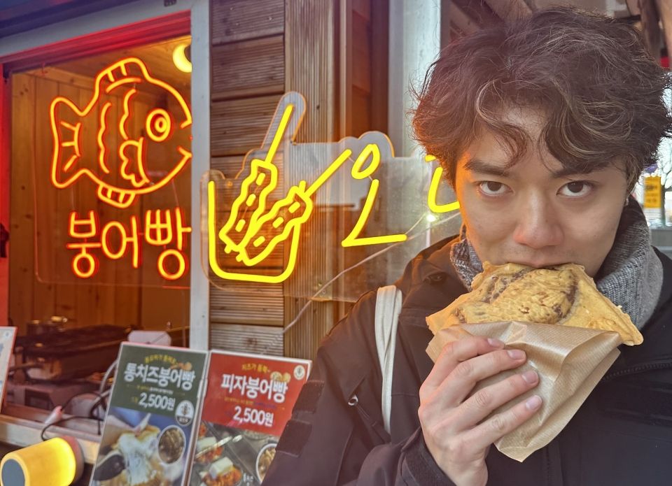 Eating street food on Myeongdong street