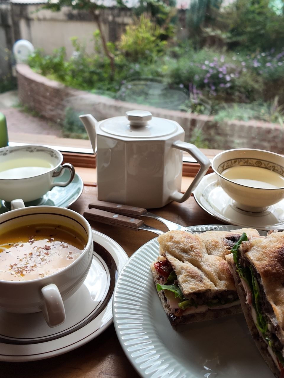 Sandwich, tea, and soup