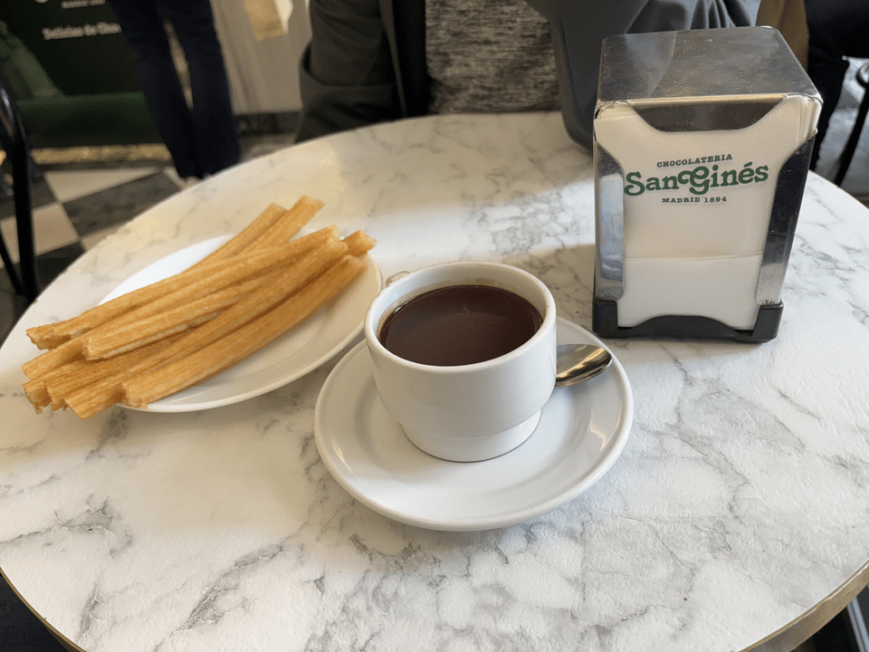 Churros and hot chocolate at San Gines in Madrid.