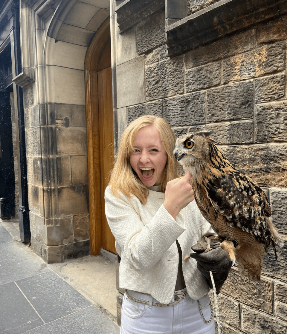 Holding an Owl in Edinburgh, Scotland