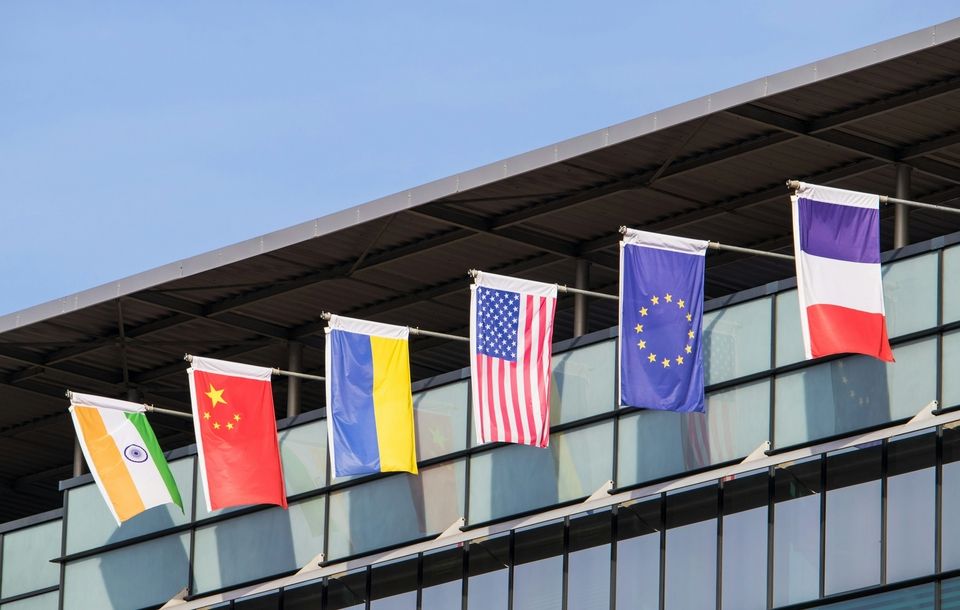 Different countries' flags including US and EU